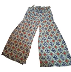 Heart Soul Plus 3X Palazzo Pants Lightweight Boho Wide Leg Pull on Sash Abstract